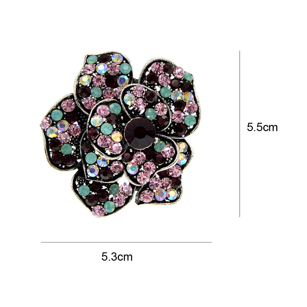 Rhinestone Large Camellia Flower Brooches For Women