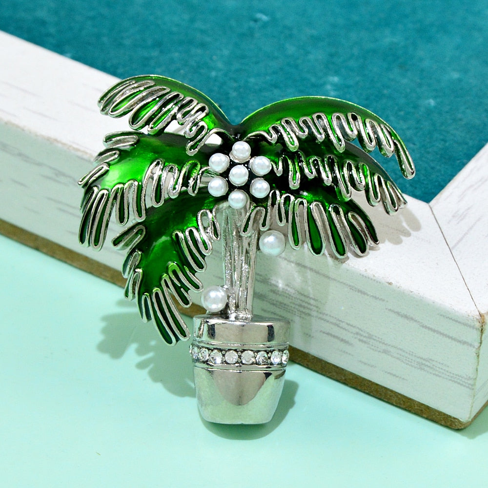 Enamel Coconut Tree Brooch Cute Fashion Plant Pin Women And Men