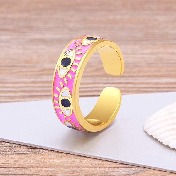 Trendy Handmade Enamel Multi-Colors Stackable Band Ring Women