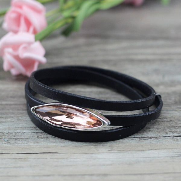 Fashion Jewelry Women Couple Vintage Multilayer Crystal Leather Bracelet