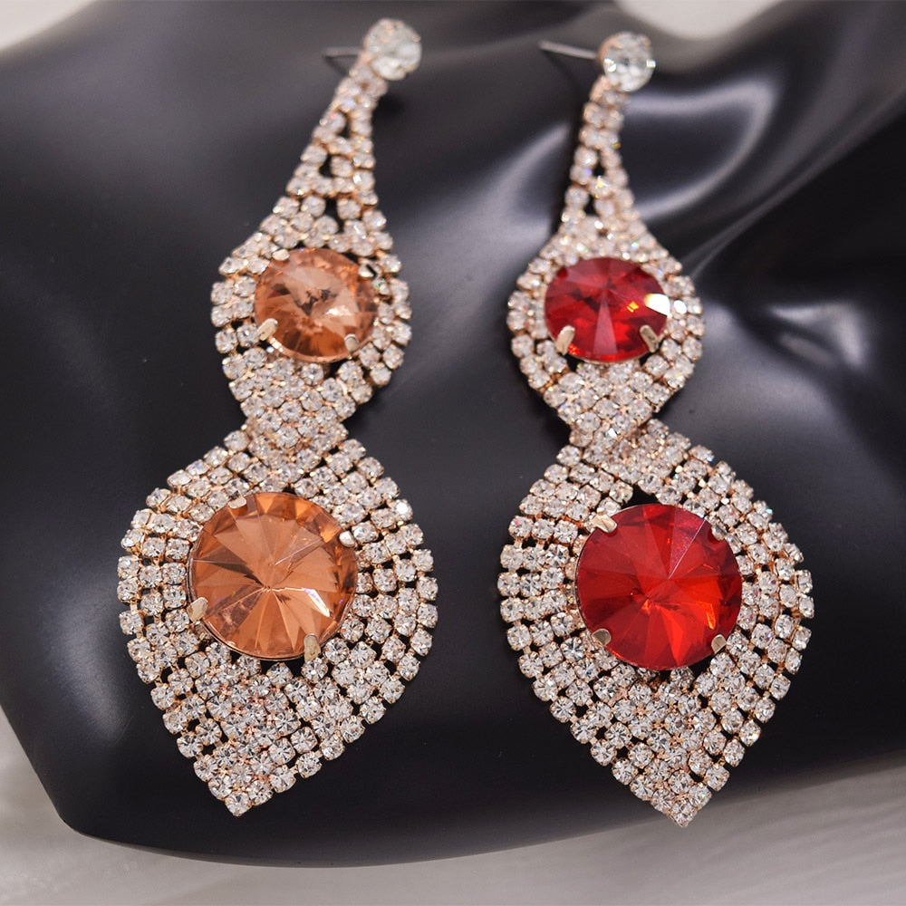 4.1 Rose gold Oversized Statement Orange Crystals Post Earring