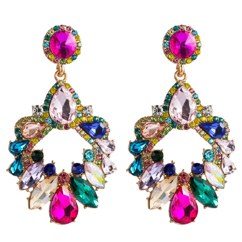 Fashion Colorful Rhinestone Earrings Women Bohemian Geometric Dangle Earring