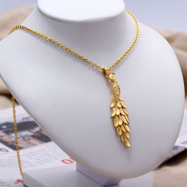 Gold Color Long Phoenix Necklaces Women Girls Gold Color Charm Pendant Necklace