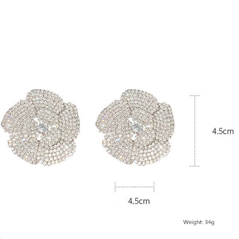 Full Rhinestone Crystal Stud Earrings Oversize Flower Crystal Earrings for Women