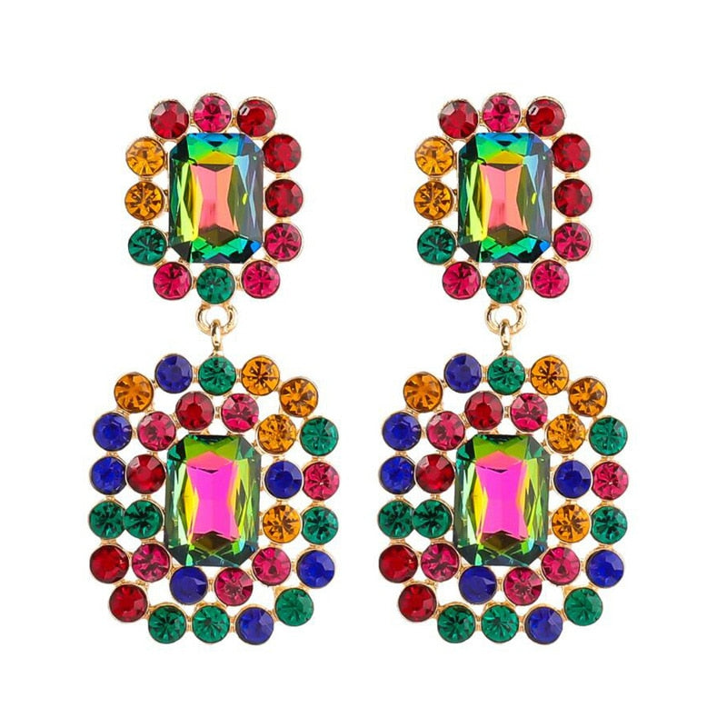 Colorful Rhinestone Pendant Earrings For Women Statement Jewelry Earrings