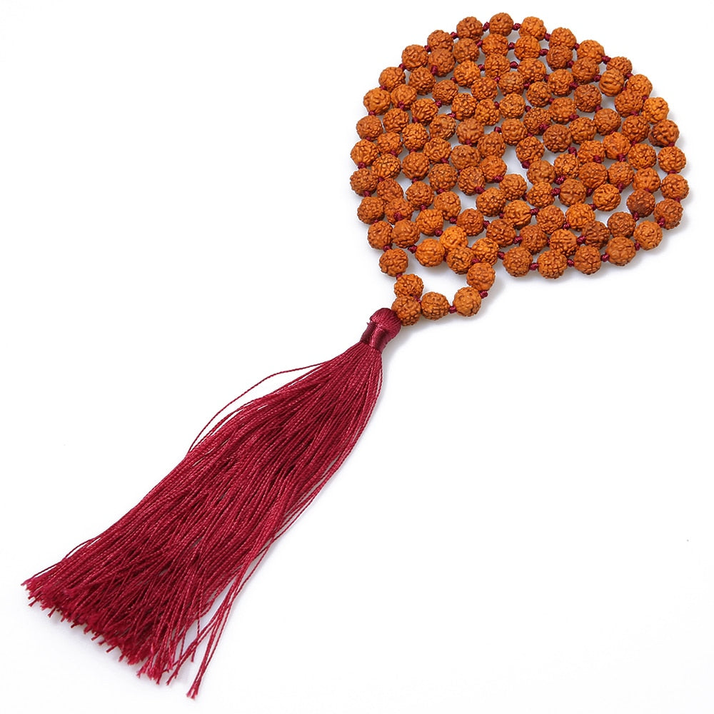 108 Japa Mala Rudraksha Beaded Knotted Necklace Meditation Yoga Prayer Jewelry