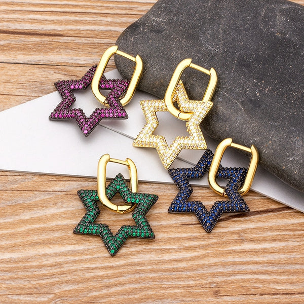 New Arrival Copper CZ Star Drop Earrings For Women