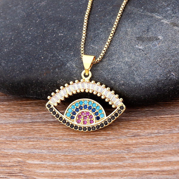 Fashion Evil Eye Zircon Pendant Women Personality Design Chain Charms Necklace