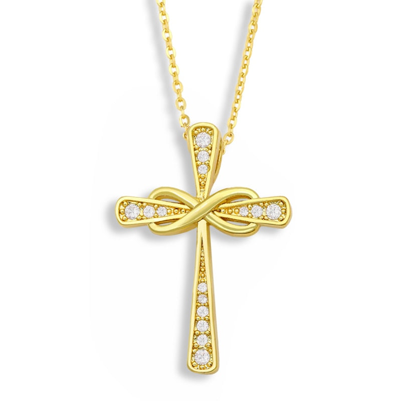 Rhinestone Infinity Cross Necklace For Women CZ Micro Pave Heart Pendant Necklace