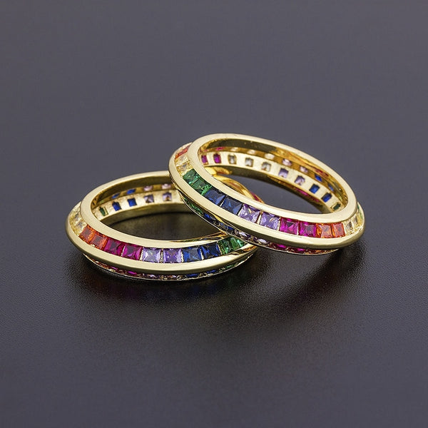 Top Quality Copper Zircon Rings Fashion Gold Color Party Jewelry 4 Sizes Choice For Women