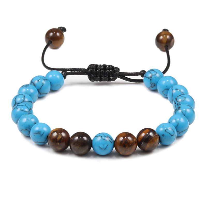 Adjustable Blue Pine Stone Braided Rope Bracelets Women Men