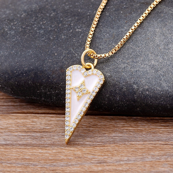 Hot Sale Triangle Heart-Shaped Oil-Filled Zircon Necklace Pendant Women