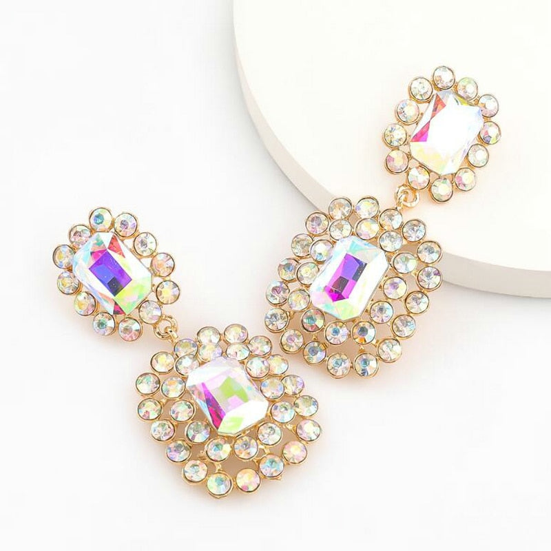 Colorful Rhinestone Pendant Earrings For Women Statement Jewelry Earrings