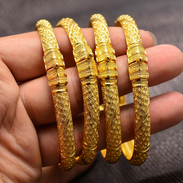 4pcs Dubai Arabic Kuwait Nigeria Gold Color Queen Bangles Bracelets For women