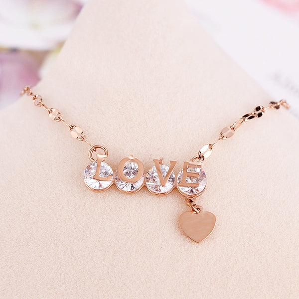 Fashion Jewelry Lovers Embedded Zircon Love Heart Drape Charms Chain Choker Necklaces Pendants For Women