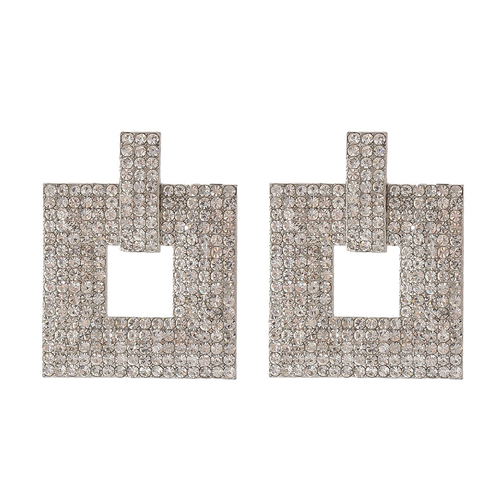 Square Geometric Crystal Earrings Statement Rhinestone Shiny  Luxury Drop Earing