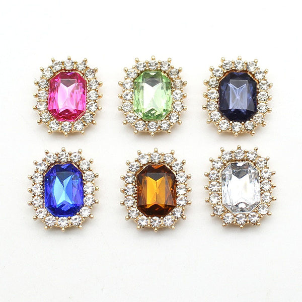 10Pcs/Lot 17*21MM Alloy Rectangular Acrylic Hollow Rhinestone Buttons