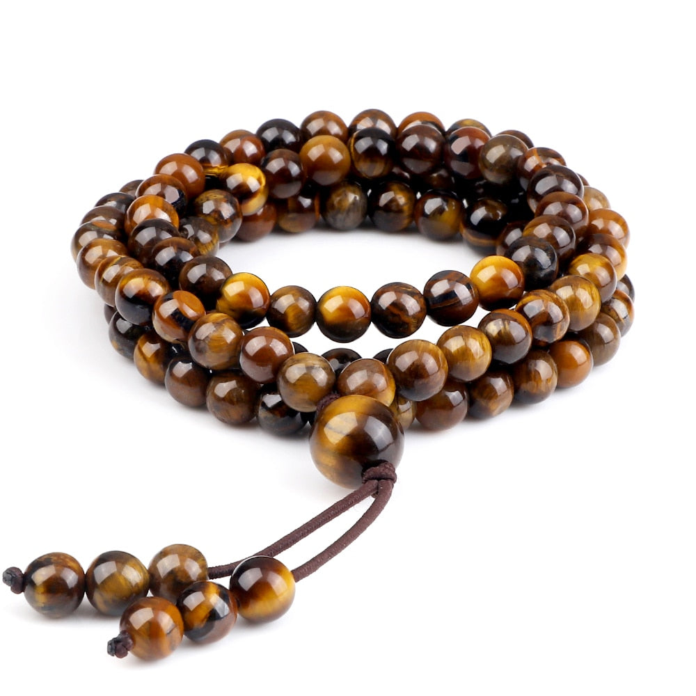 Men Beaded Necklace 6mm Natural Tiger Stone Onyx Stretch Necklace