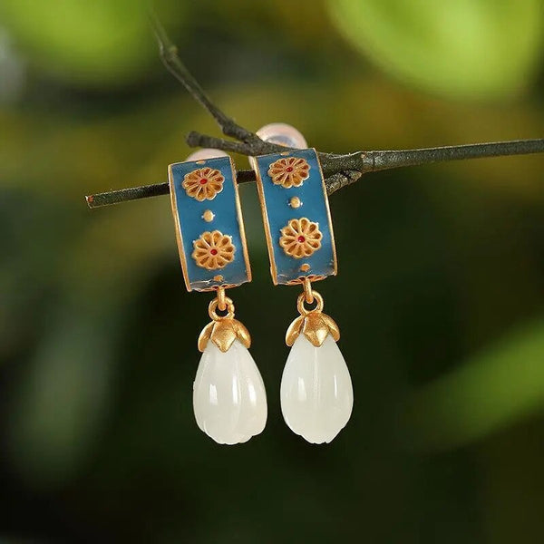 Original design natural Hetian jade ancient style creative earrings