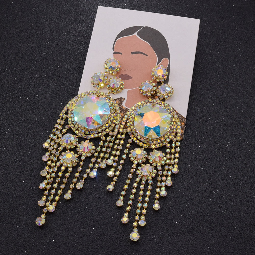 13.5cm Jewelry Statement Earrings Big Tassel Earrings Ladies Street Style Rhinestones Gifts