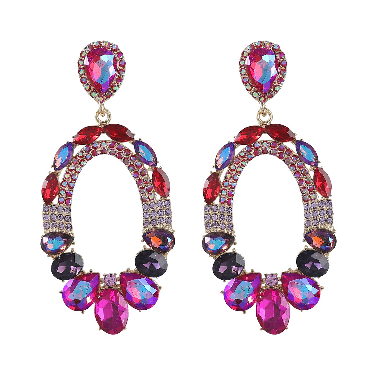 Fashion Metal Oval Rhinestone Glass Earrings Women