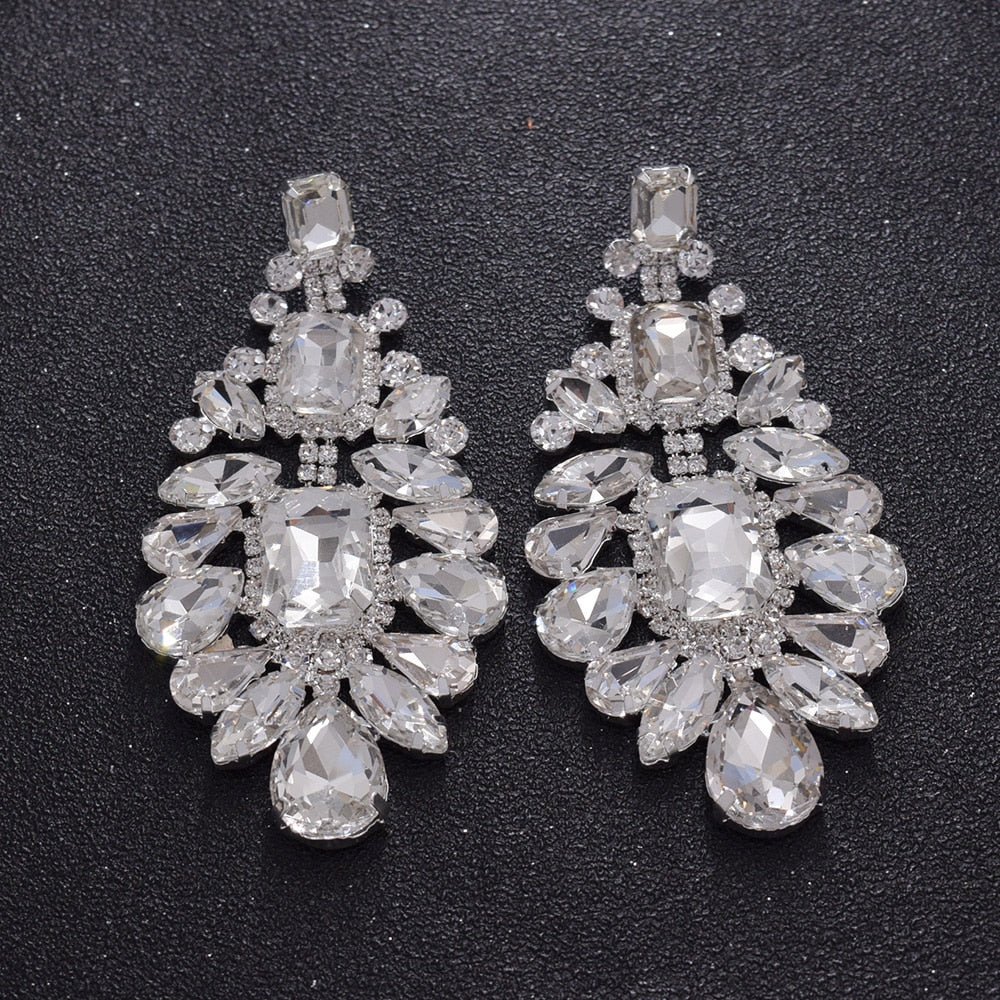 luxury All glass rhinestones big drop earring for wedding jewelry