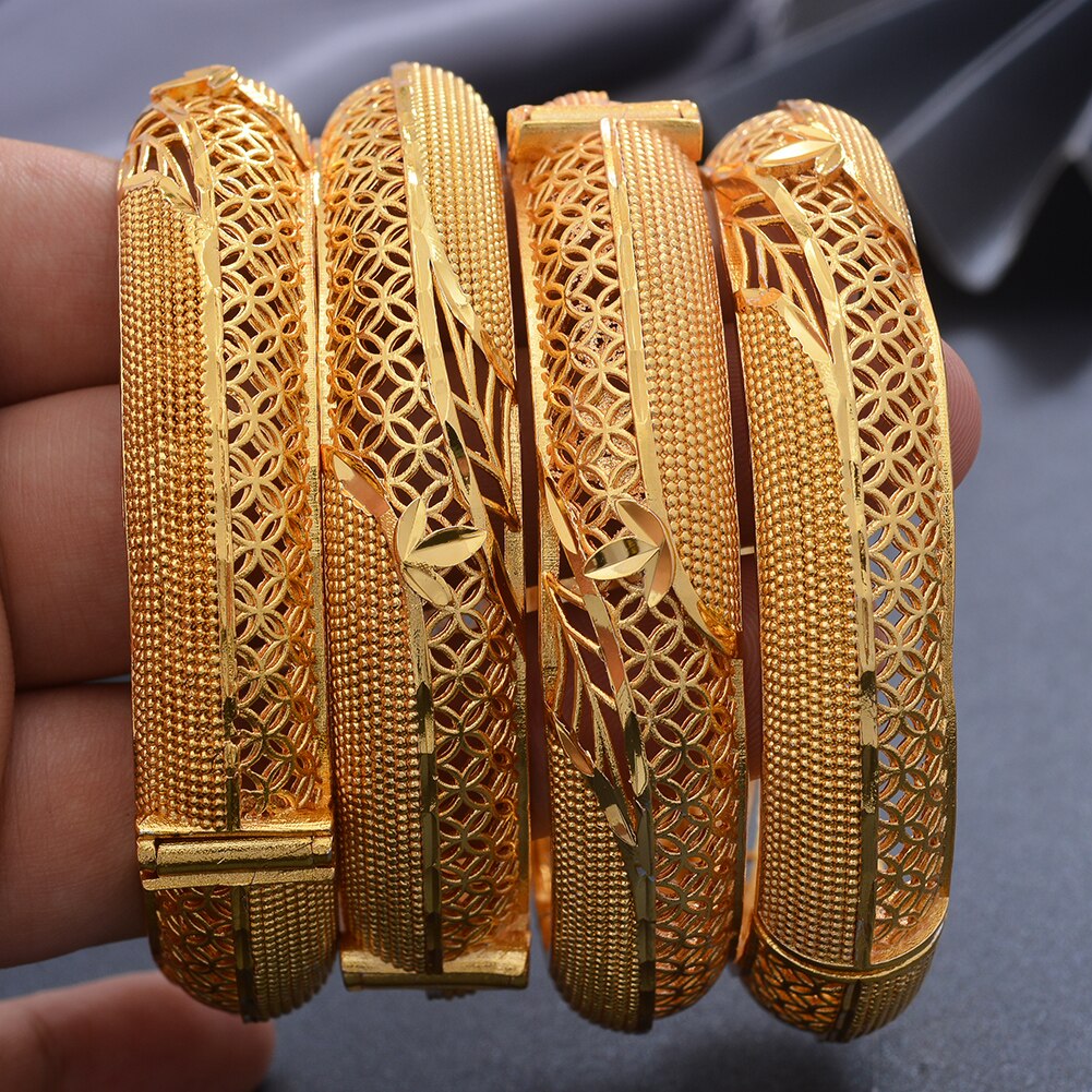 4Pcs Banlges For women 24K Gold Color Bracelets