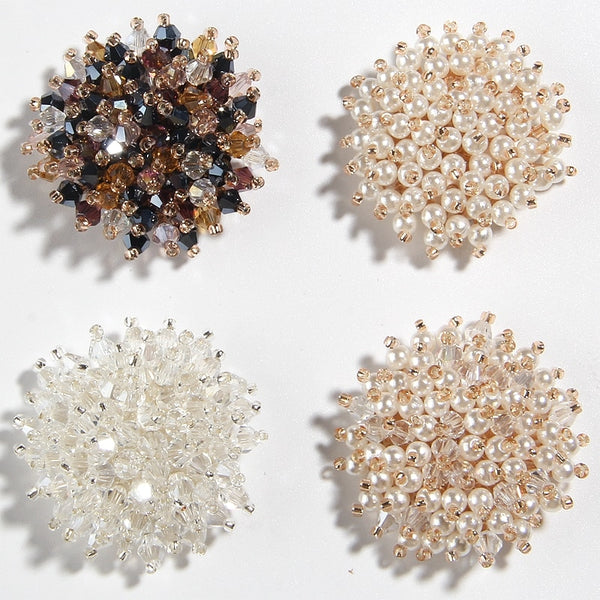 50PCS 37MM 1.4 New Pearls Sequin Beaded Flower Rhinestone Buttons