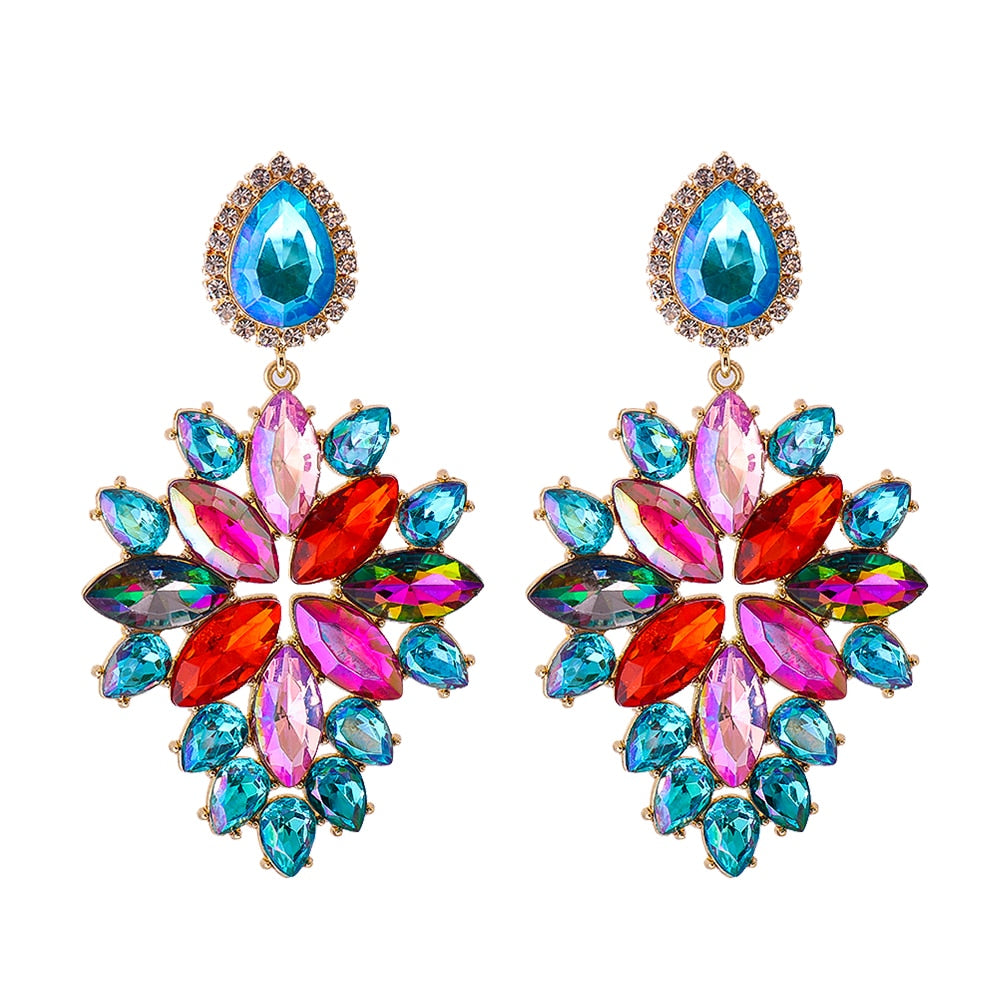 Colorful Rhinestone Dangle Earrings High Quality Statement Crystal Drop Earring For Women