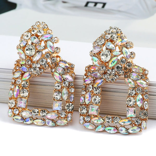 Statement Large Colorful Square Crystal Dangle Earrings