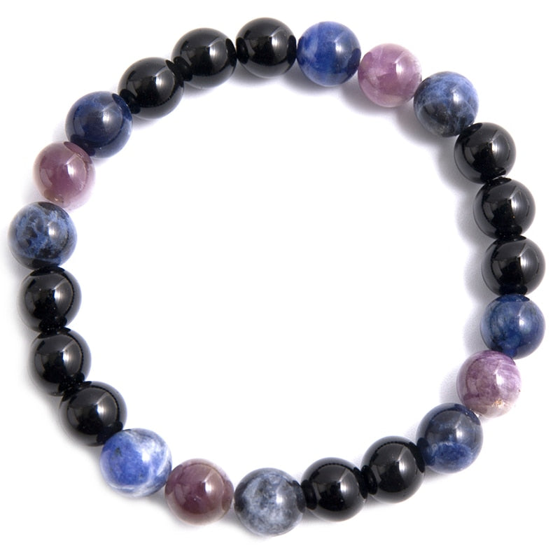 8mm Natural Black Onyx Amethyst Blue Sodalite Stone Beaded Necklace