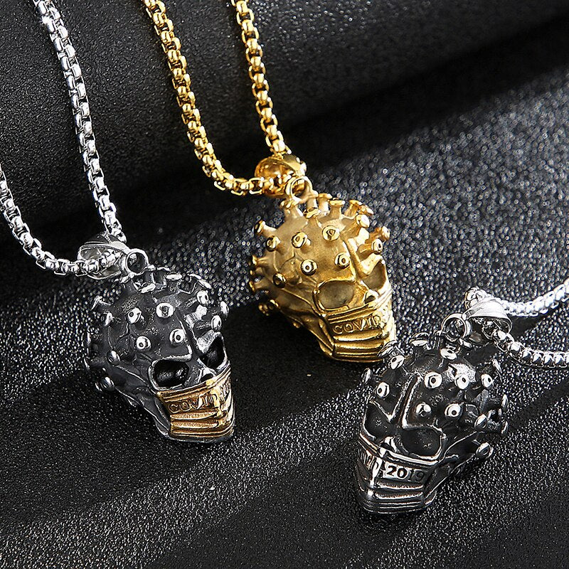 Stainless Steel Gothic Biker Skull Men Pendant Necklace