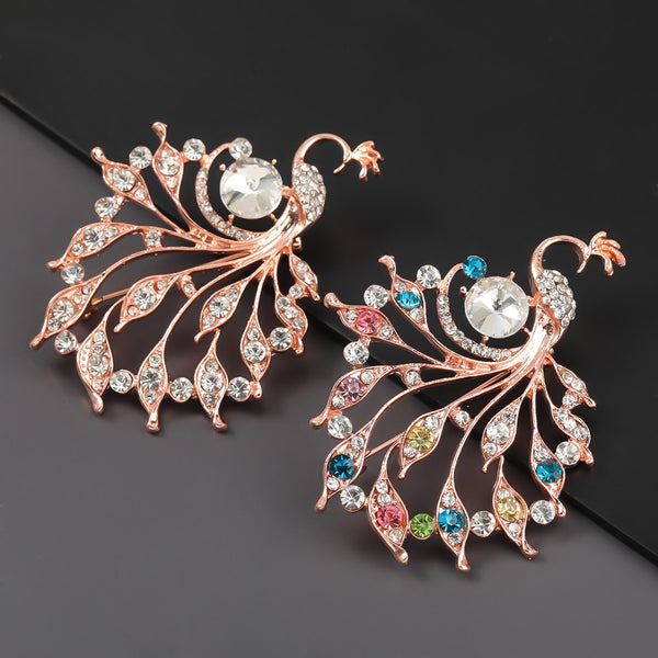 Pauli Manfi Fashion Creative Metal Rhinestone Hollow Peacock Brooch