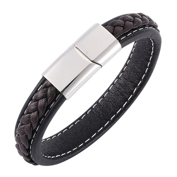 Fashion Black Red Leather Bracelets Men Wrist Band