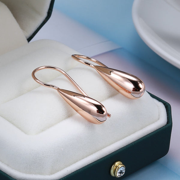 New 585 Rose Gold Hook Earrings Big Drop Streamline Glossy earrings