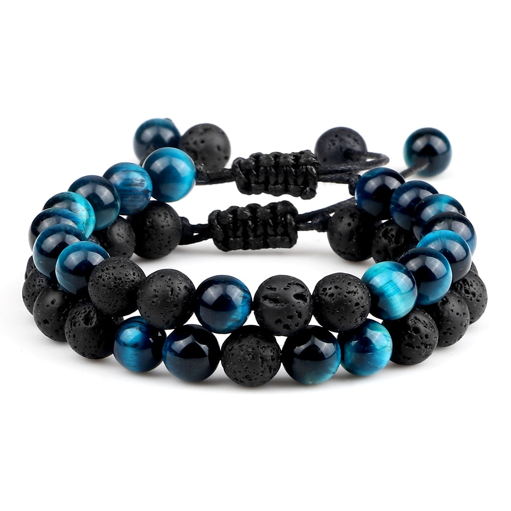 Multicolor Tiger Eye Stone Beads Bracelets Natural Lava Rock Men Women