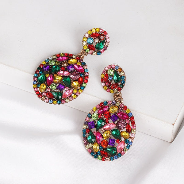 Elegant Multi-color Rhinestone Round Drop Earrings Crystal Pendant Dangle Earrings For Women