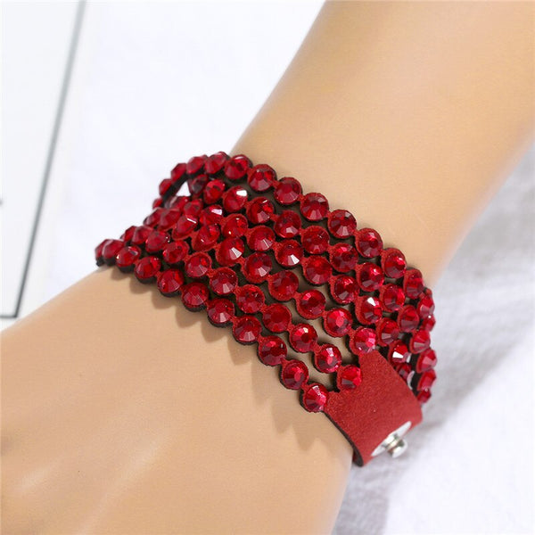 Charm Leather Bracelet Rhinestone Crystal Bracelet Wrap Multilayer Bracelets