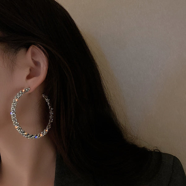 Fashion Big Round Crystal Hoop Earrings for Women Bijoux Rhinestone Earrings