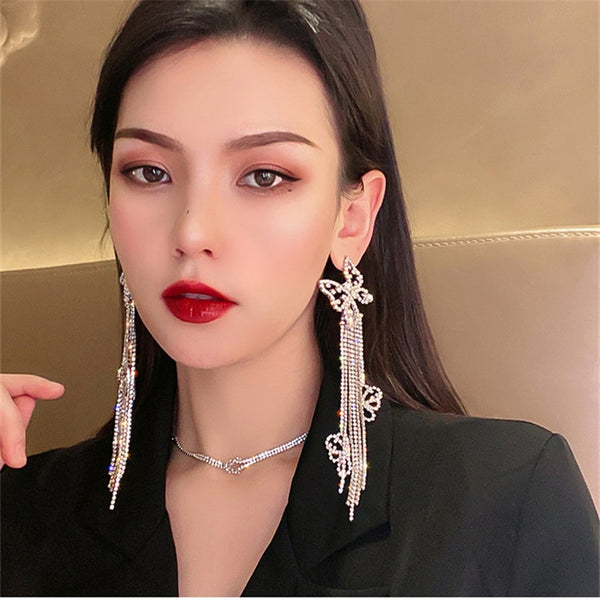 Long Tassel Rhinestone Drop Earrings for Women