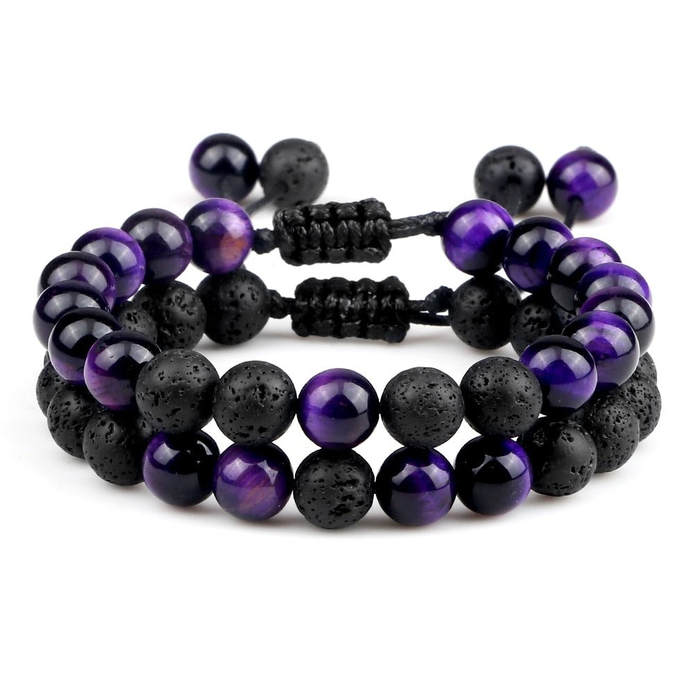 Multicolor Tiger Eye Stone Beads Bracelets Natural Lava Rock Men Women