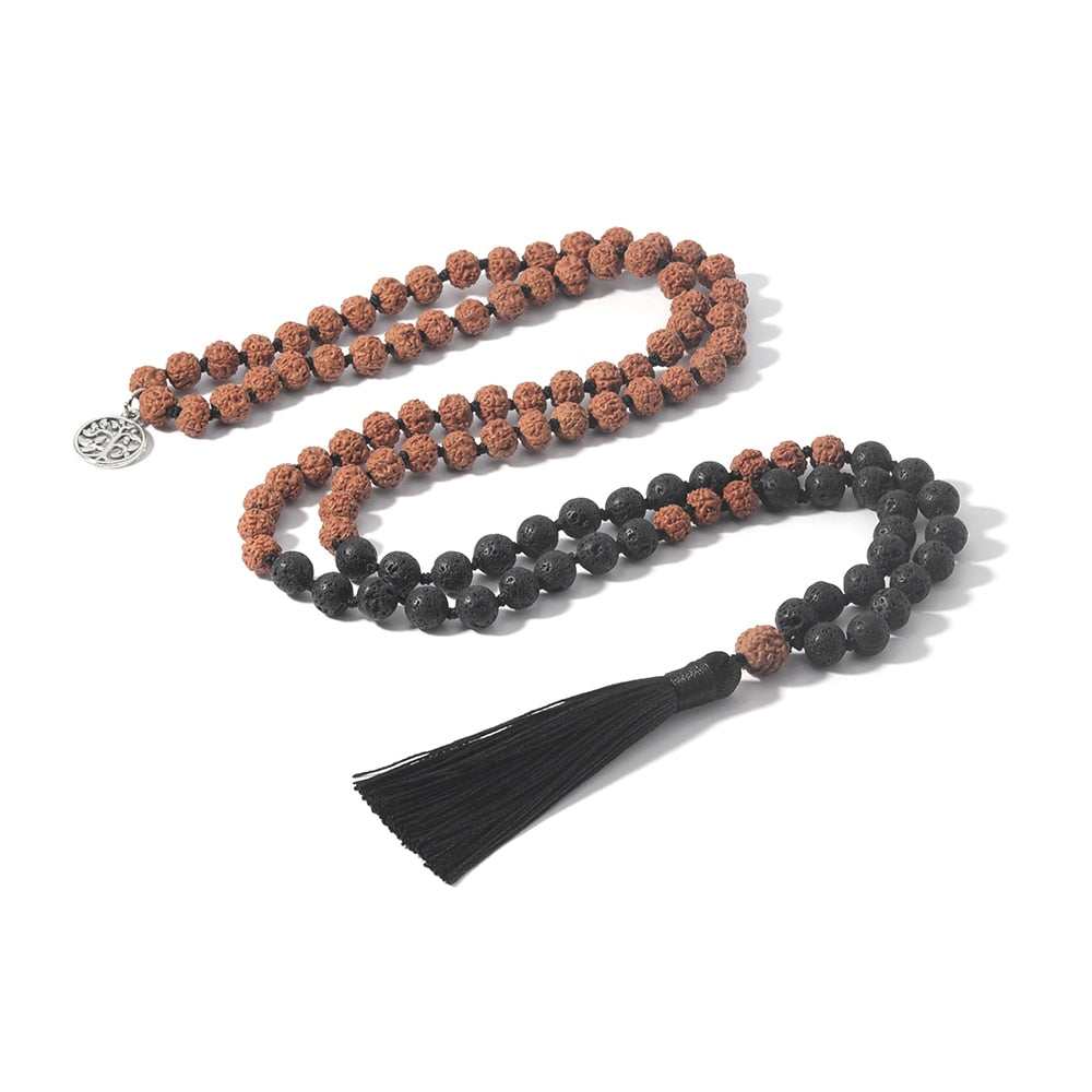 Rudraksha Black Lava Beaded Knotted 108 Mala Necklace