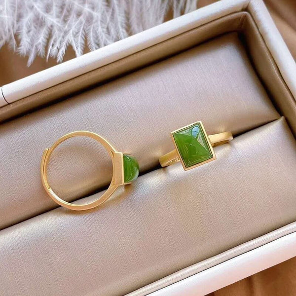 Original design natural Hetian Jasper geometric opening adjustable ring