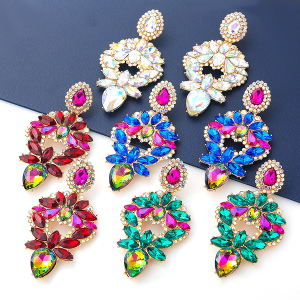 Pauli Manfi Fashion Metal Glass Rhinestone Flower Earrings Women