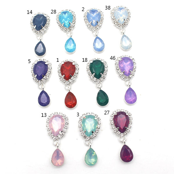 New 10Pcs Metal Water Drop Resin Rhinestone Handmade Needlework DIY Buttons