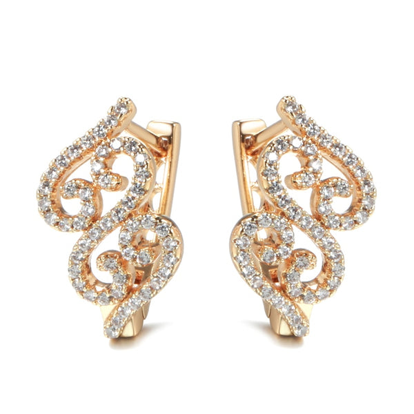 New 585 Gold Vintage Clip Earrings Full Zircon Bling Hollow Snake Texture Earrings