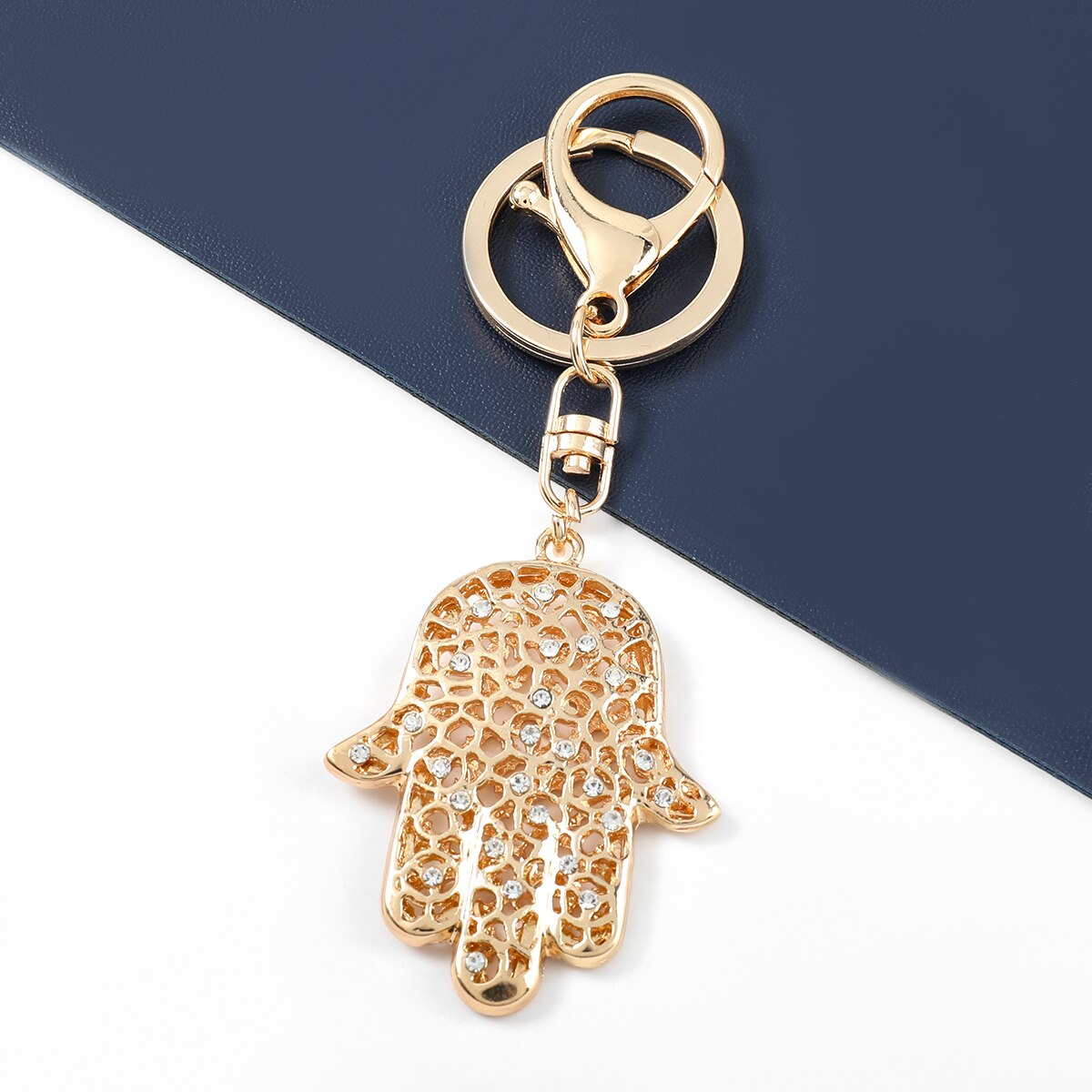 Fashion Metal Rhinestone Palm Keychain Female Car Key Ring