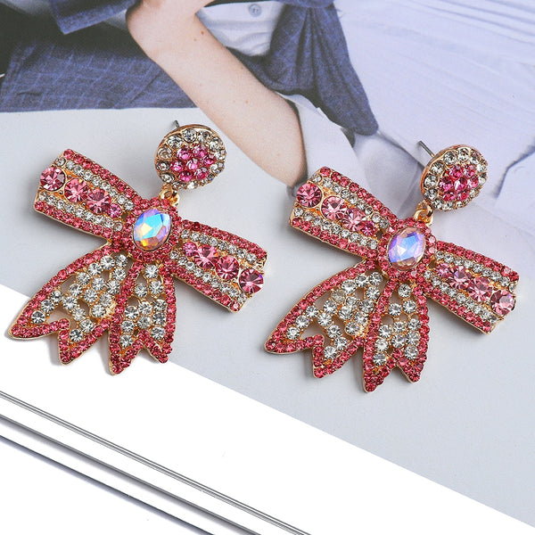 Metal Inlay Multicolor Rhinestone Dangle Earrings For Women