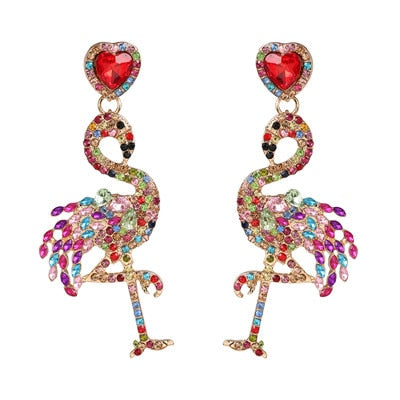 New Flamingo Rhinestone Drop Dangle Earrings