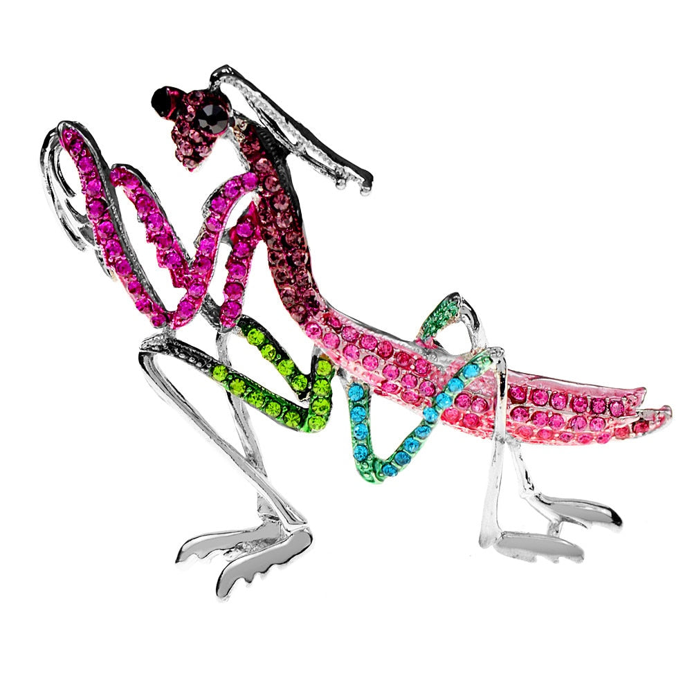 Rhinestone Colorful Praying Mantis Brooch